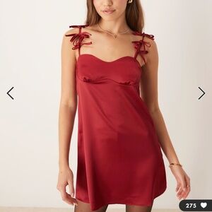 ASOS DESIGN bow strap satin mini dress in red size 6